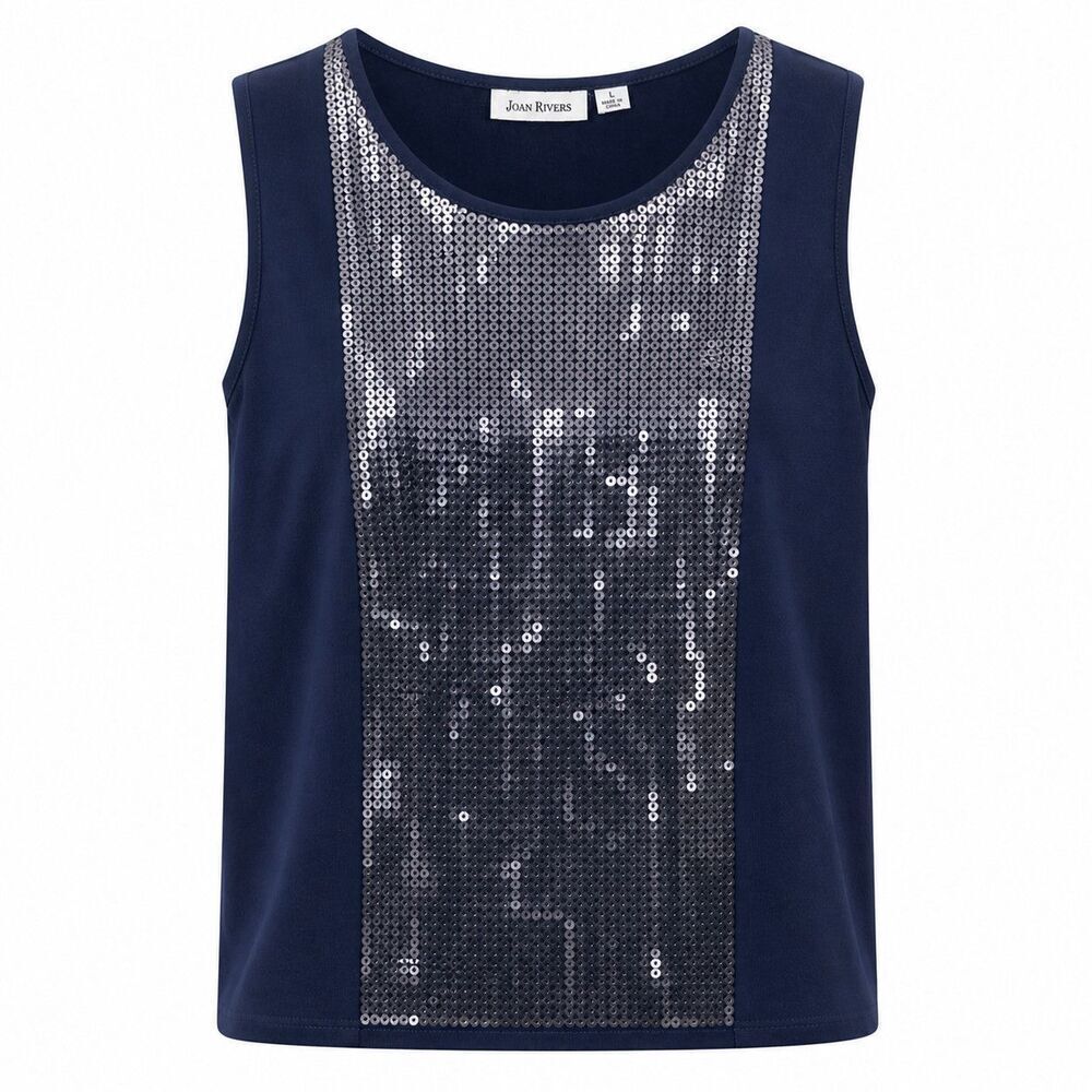 Joan Rivers Sequin Tank Top Womens Size XL Navy Blue Sleeveless Party Blouse